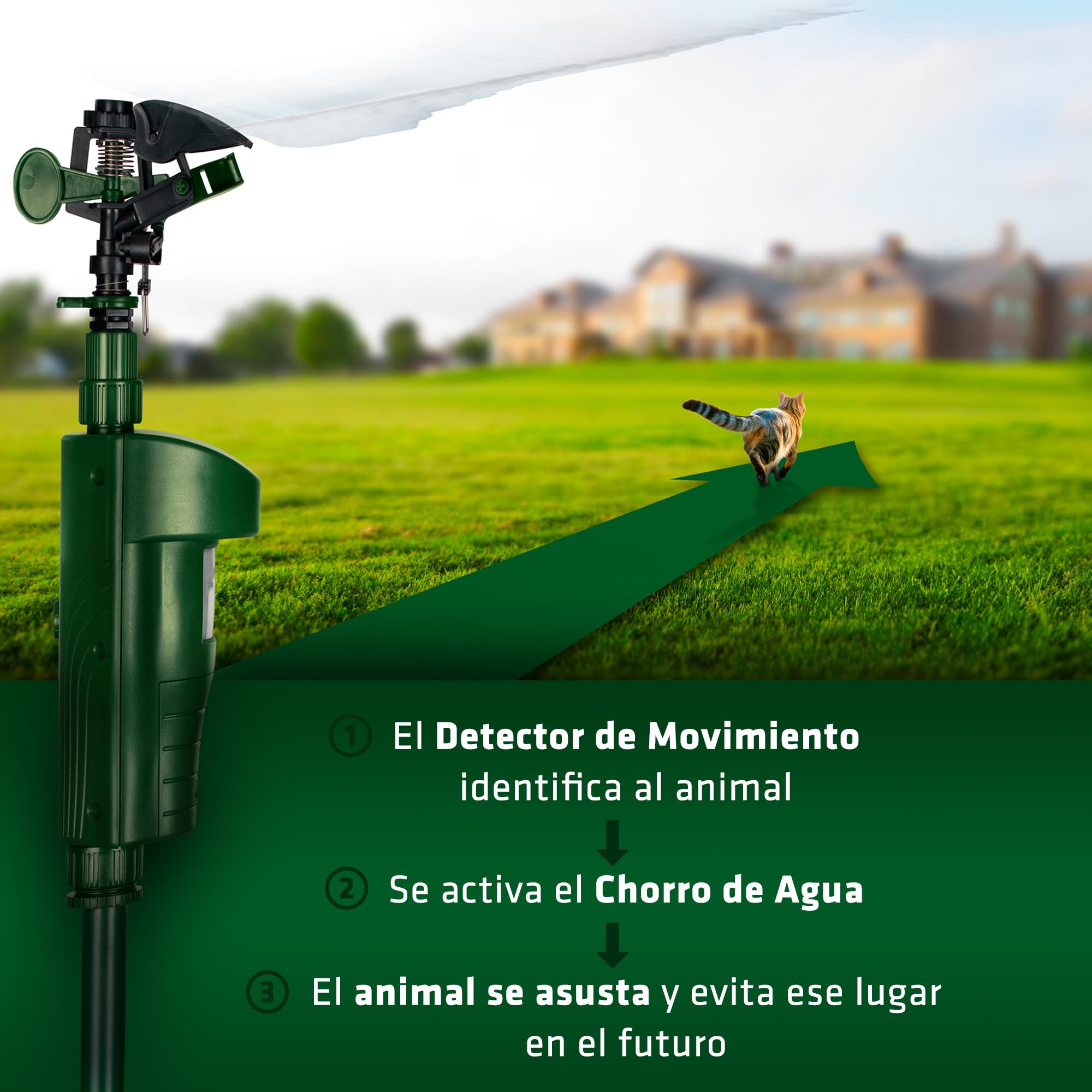 Gardigo® Ahuyentador de Animales con Rociador Efectivo | Aspersor de Agua con Sensor de Movimiento Ahuyentador Gatos, Perros, Espantapajaros Exterior | Espanta Gatos sin Veneno, Repelente Plagas