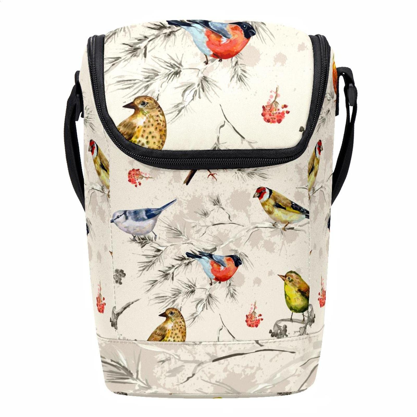 Bolsa de almuerzo retro con diseño floral de pájaros pequeña y ligera