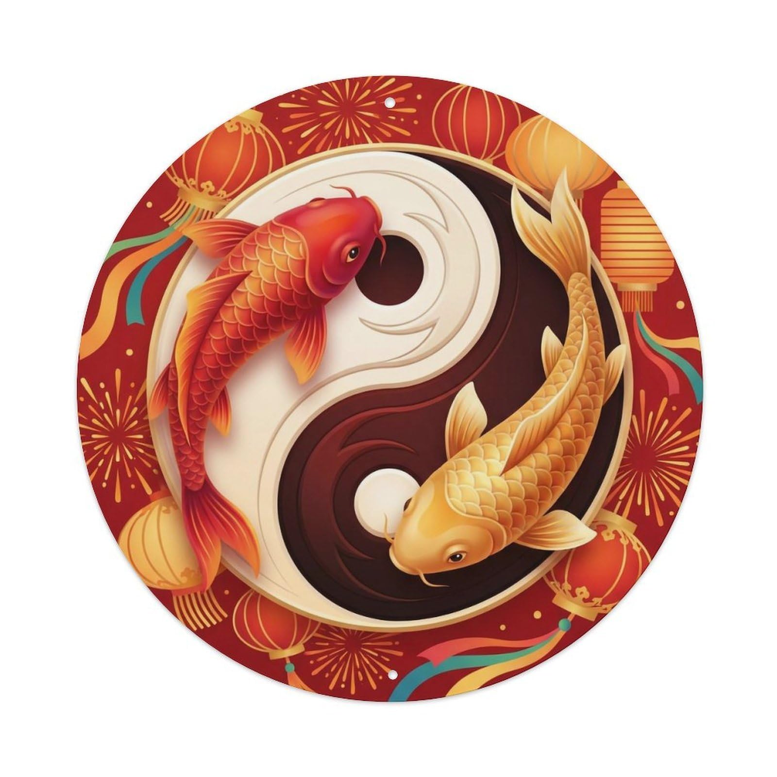 Tai Chi Koi Fish Festival Celebration Lantern Festive Joy Metal Tin Sign