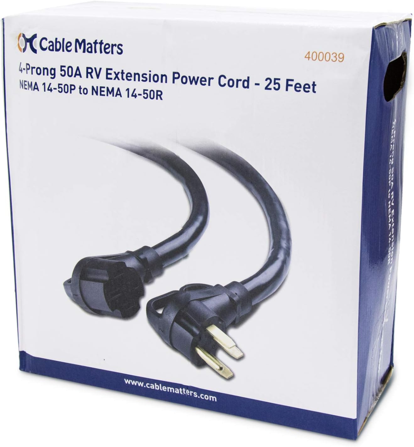 Cable Matters 4 Prong 50 AMP RV Extension Cord 25 ft with Easy-Grip Handles, 6/8 AWG, NEMA 14-50 Extension Cord, Compatible with Tesla Plug/EV Plug / J1772 Connector (NEMA 14-50P to 14-50R)