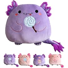 Kekeso Cute Axolotl Plush Pillow, Kawaii Axolotl Stuffed Animal Body Pillow Soft Salamander Plush Hugging Pillow for Kids Girl Boy,Purple-Lollipop