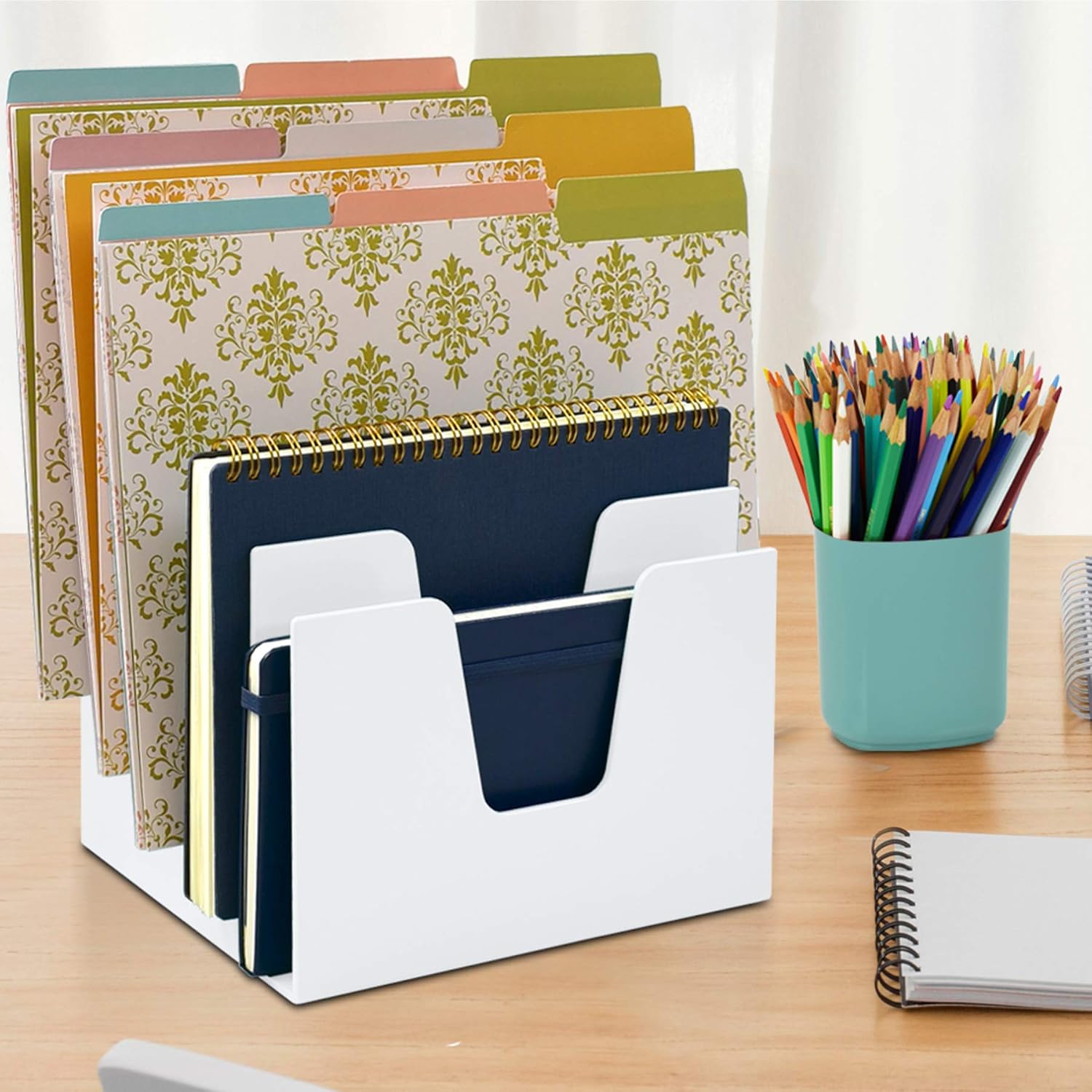 Acrimet Incline Desk File Sorter Step 5 Sections Heavy Duty (White Color) : Office Products