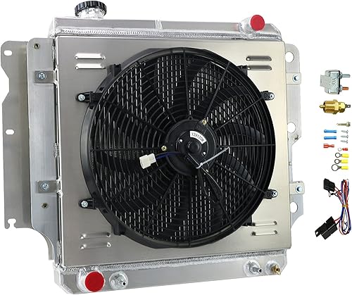 Jeep Wrangler Radiador, Jeep TJ Radiador, radiador de aluminio para Jeep Wrangler TJ 1987-2006 2.4L 2.5L 4.0L, radiador de 3 filas + cubierta