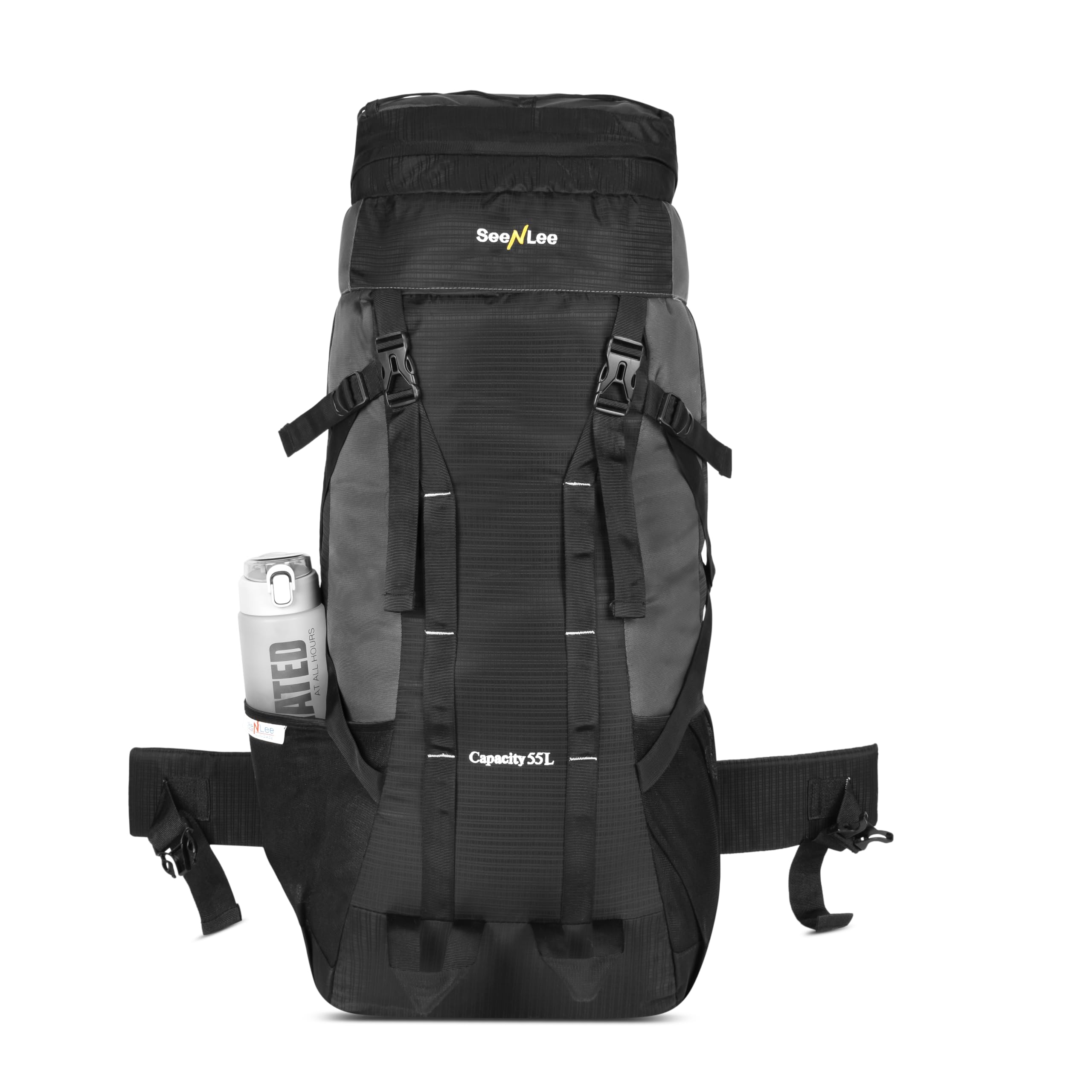 trekmax 55l hiking & trekking backpack for men & women | water resistant rucksack with waist belt | camping, mountaineering & travel bag | grey