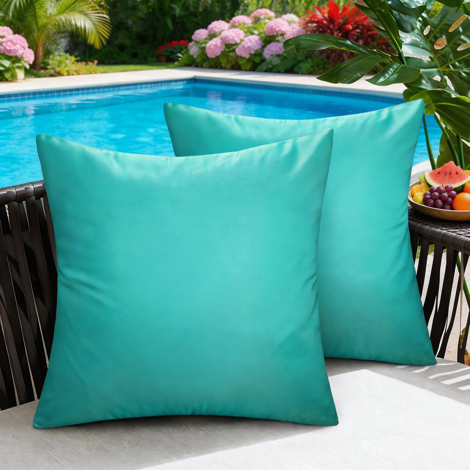 BonBotimen Teal Cushion Covers 45x45 Outdoor Cushions Waterproof Pillowcases 2 Pack Country Style Decorative Throw Pillows Cover, Sofa, Patio, Tent, Balcony, Couch, Living Room, Bed