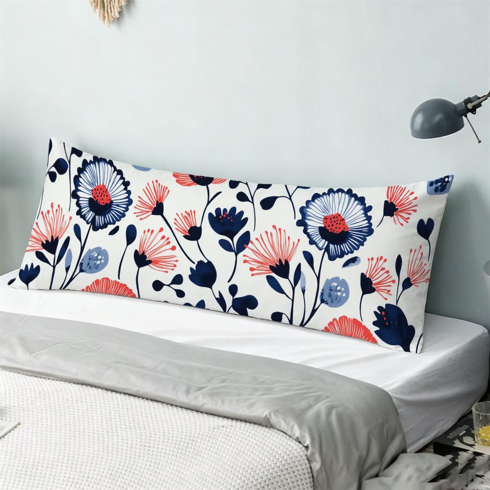 Funda de Almohada 60 x 180 cm Flores Protector Almohada 180 cm con Cremallera Invisible, Lino Durable y Transpirable Pillow Case Quemado Impresión a Doble Cara para Cama, Sofá y Dormitorio dg-128