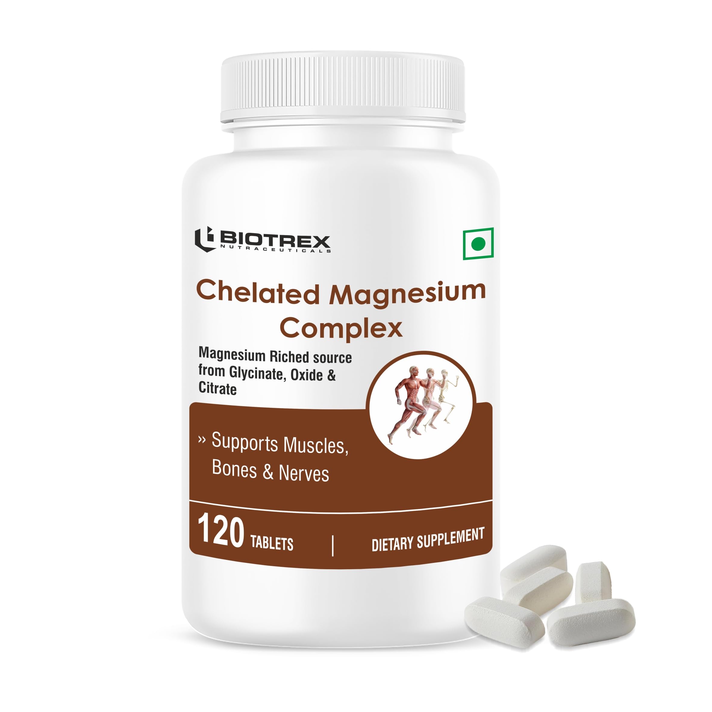 Biotrex Nutraceuticals Chelated Magnesium Complex, Magnesium Riched Source From Glycinate, Oxide & Citrate, Supports Bone, Muscle & Nerves Health - 120 Vegetarian Tablets (B0D9QSCX4B) Amazon Price History, Amazon Price Tracker