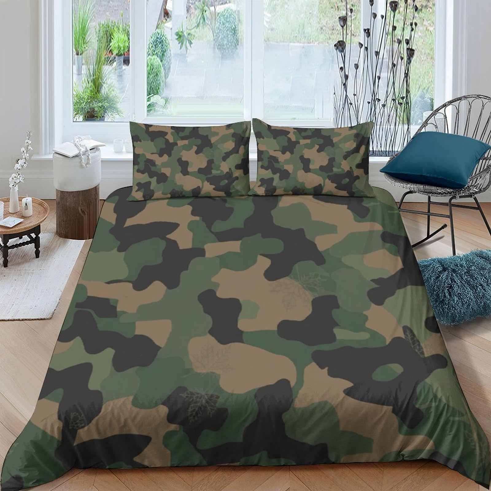 Ctjqhvkz Style-4 3D Printed Camouflage Forest Fitted Sheet Microfiber Soft Breathable Army Green Bed Cover For Bedroom Guest Room Decor Single（135X200cm）