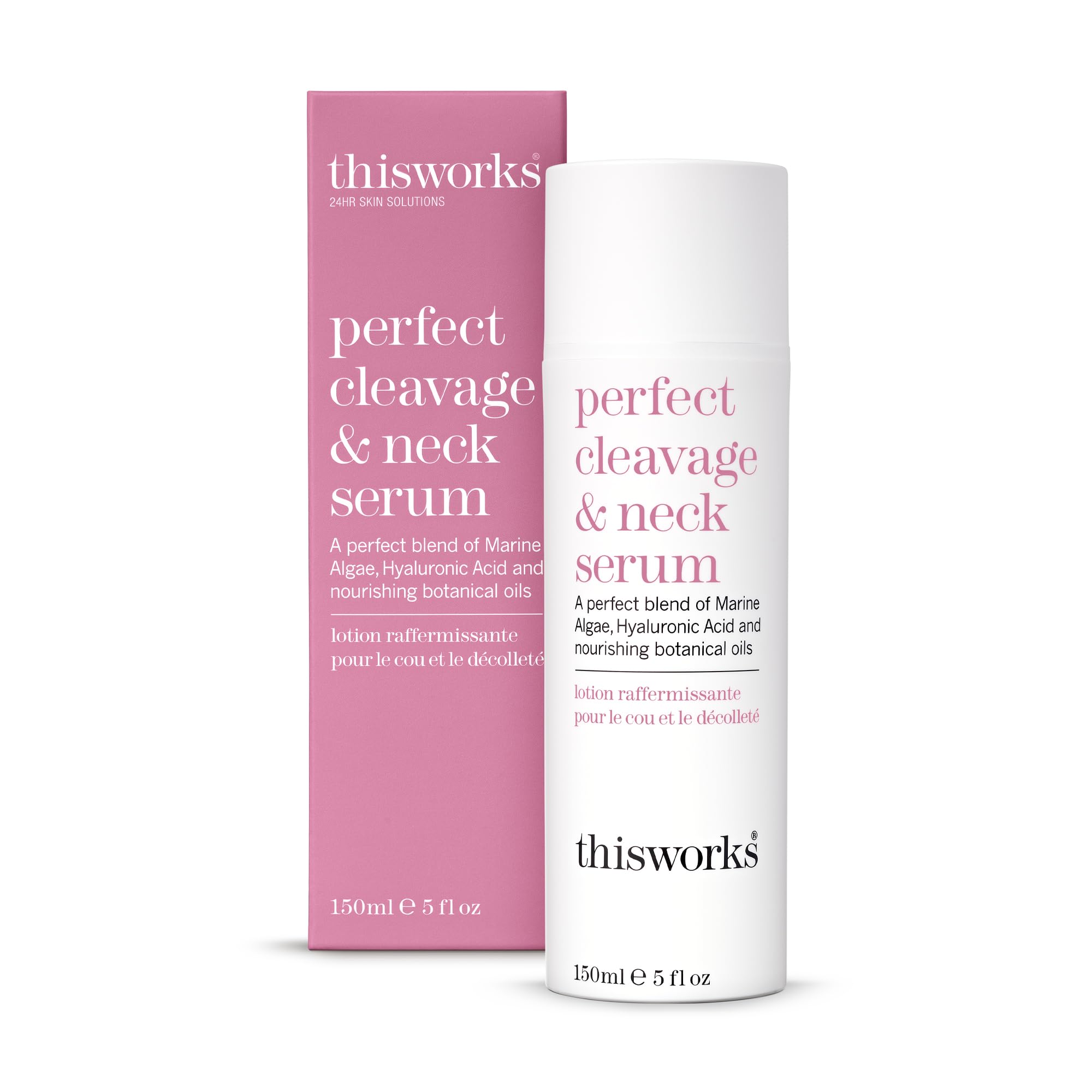This Works Perfect Cleavage & Neck Serum, 150 ml, hidratante antienvejecimiento para cuello y escote con algas marinas y ácido hialurónico, crema de cuello que estimula la juventud con aceites