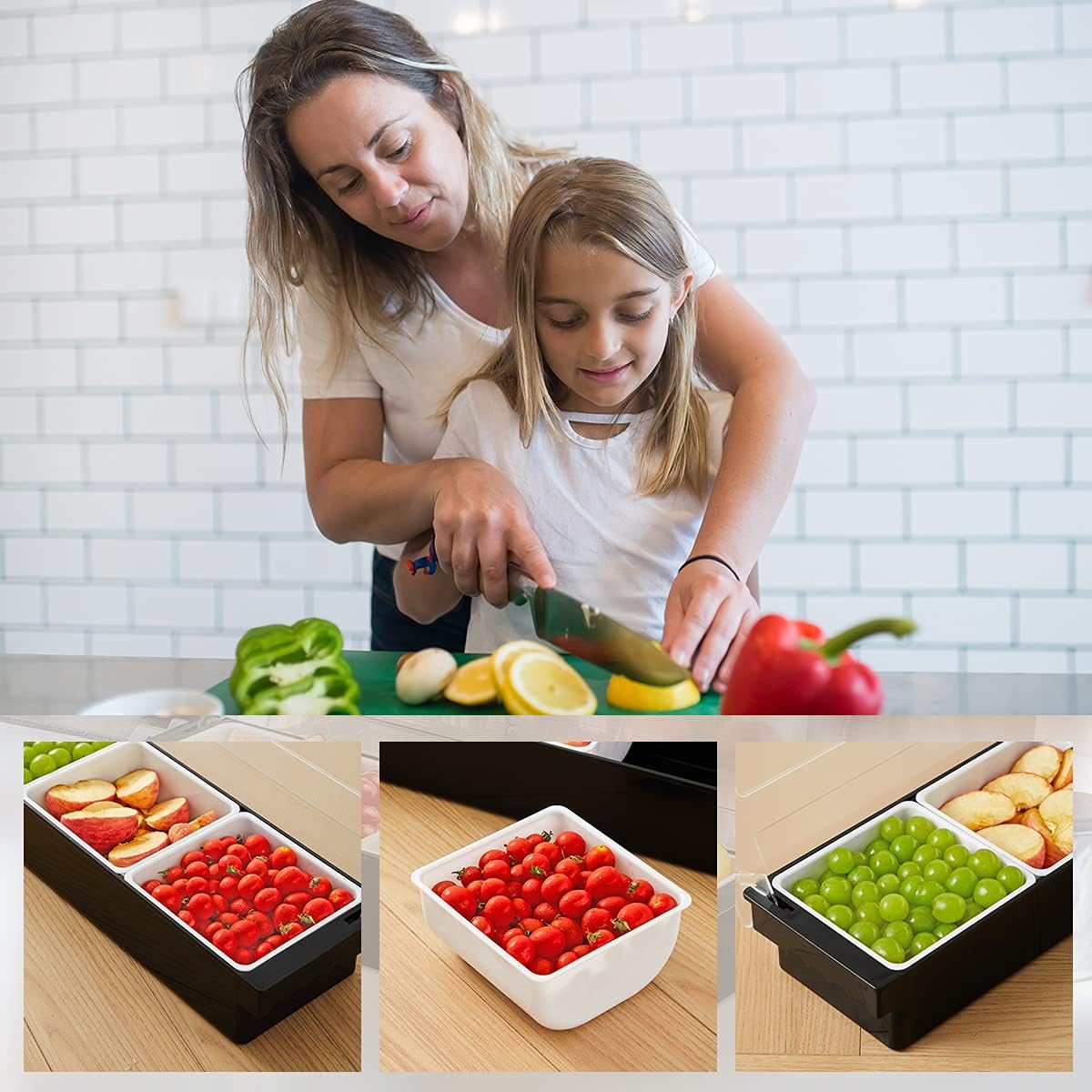 Ice Chilled Serving Tray Condiment Pots 3 Compartment Condiment Server Caddy (3 Compartments) - Image 6