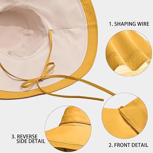 Miniatura 5 de Sombrero de sol de ala ancha de 7 pulgadas para mujer, sombrero grande plegable con protección UV, se puede llevar en ambos lados