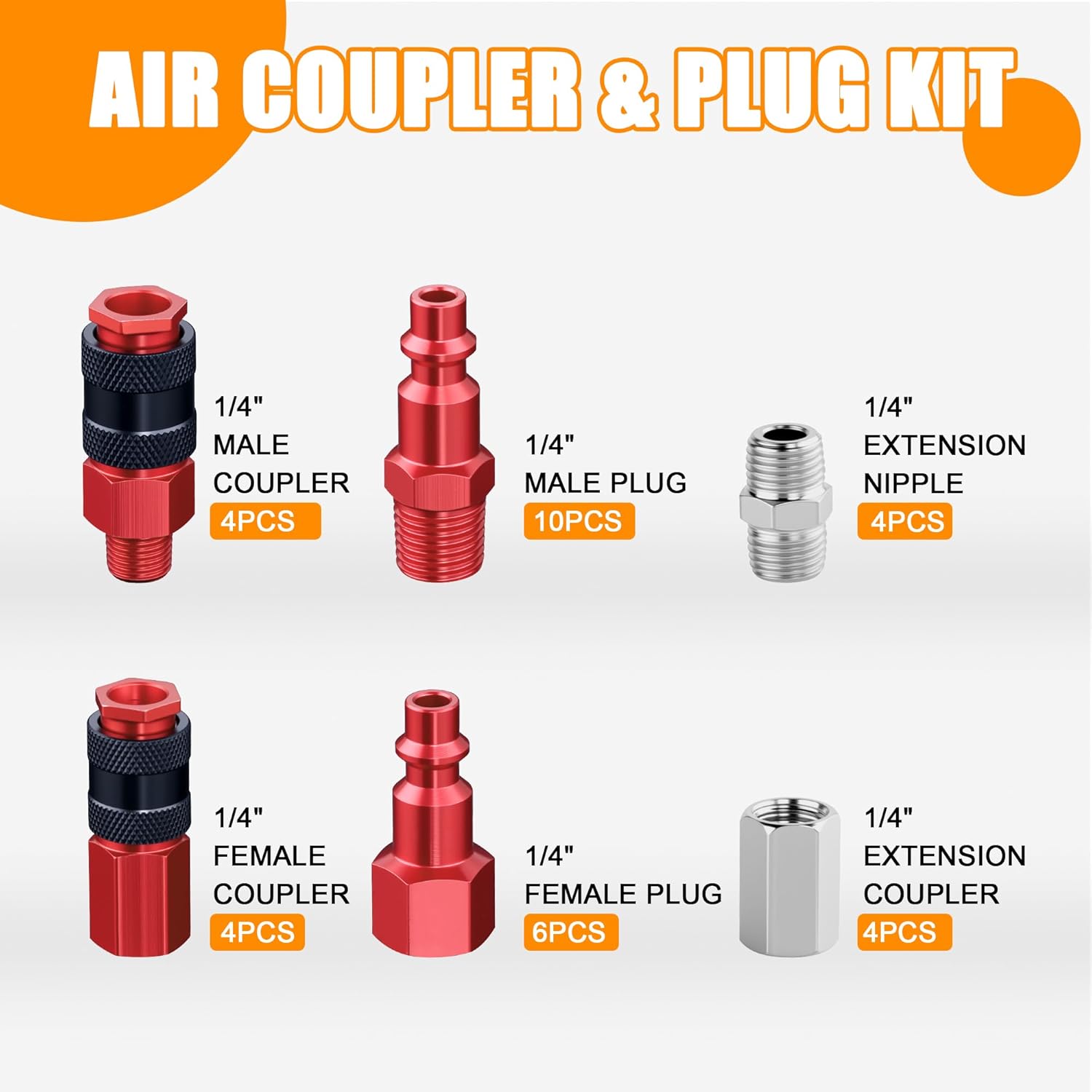 34 PCS 1/4" Air Coupler and Plug Kit,1/4 Inch Lightweight Aluminium Universal Quick Air Hose Fittings Set for Air Compressor Accessories