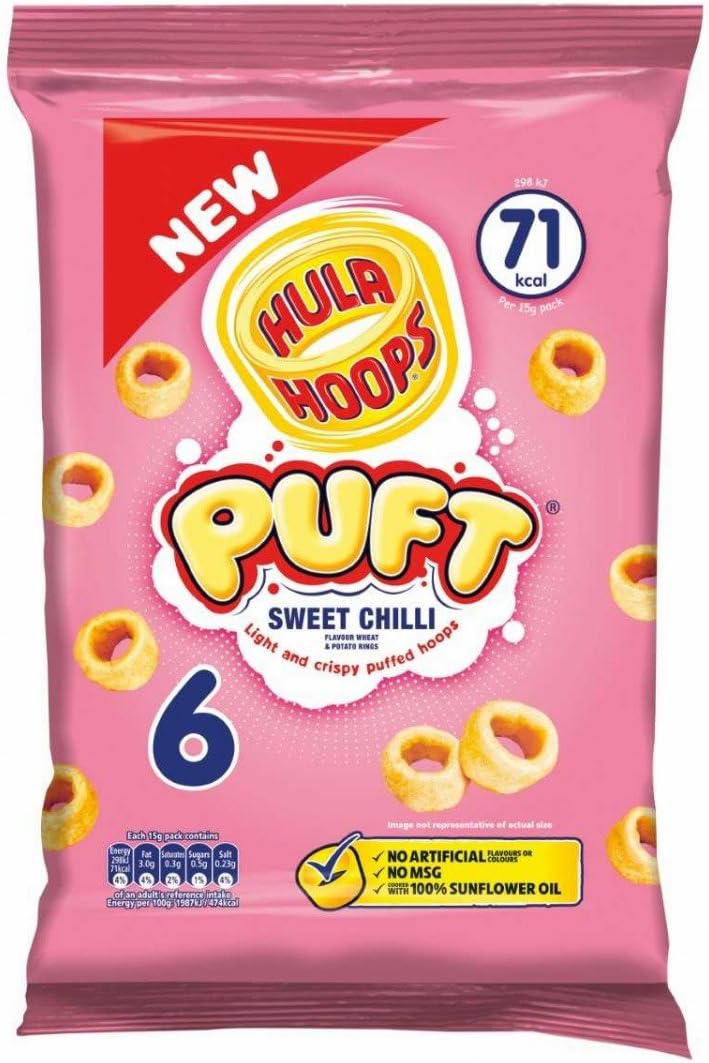 Hula Hoops Puft Sweet Chilli Flavour Wheat & Potato Rings 6x15g