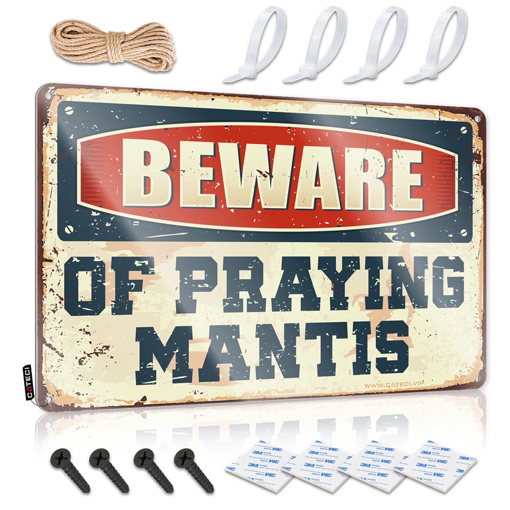 Funny Outdoor Signs Beware Of Praying Mantis Sign Funny Plaques For Men Man Cave Rules(20X30CM)