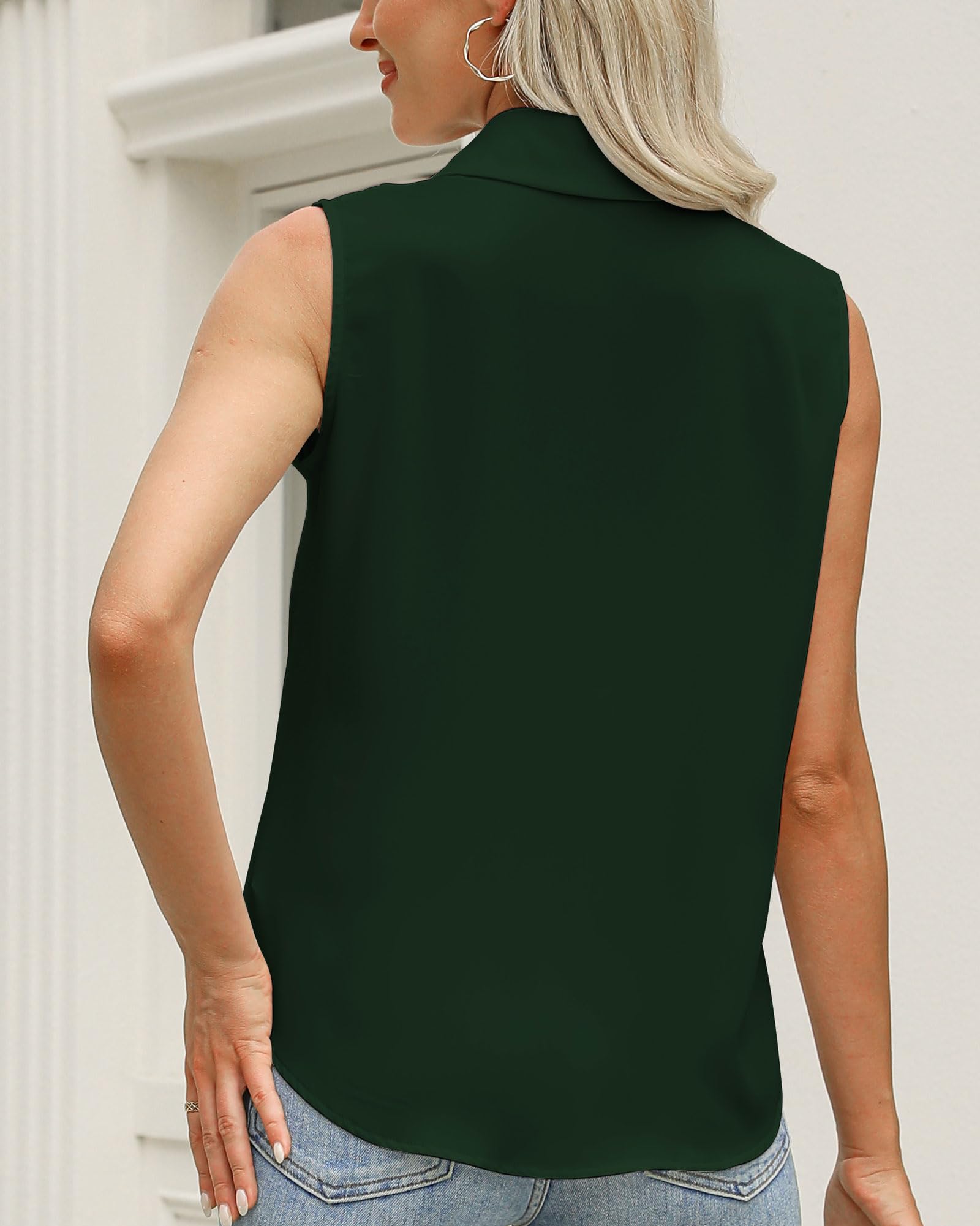 Spring SEAON Womens Sleeveless Button Down Shirt Classic Collared Blouse Basic Tank Tops Work Office Satin Tops