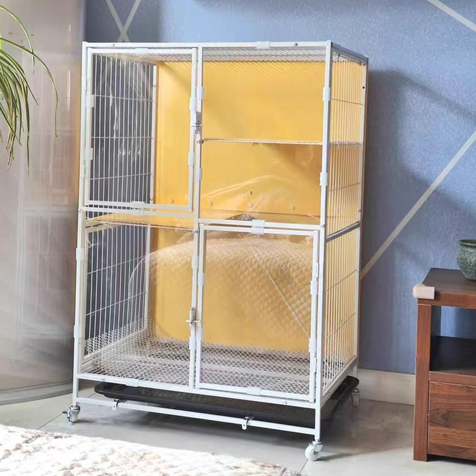 Grande gabbia per gatti con ruote, multi-zona vista panoramica, altezza 100 cm, facile da spostare, per gatti da interni