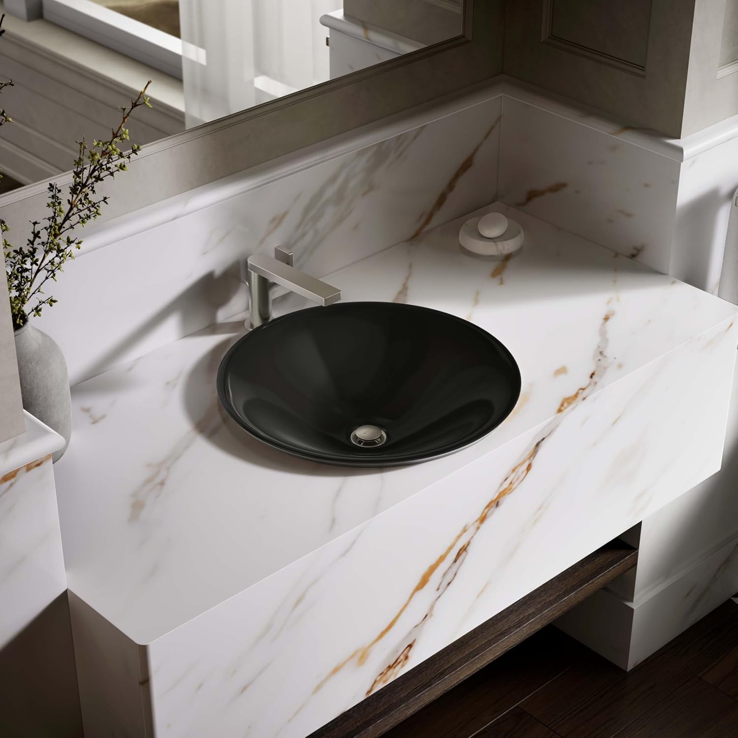 KOHLER K-7806-7 Carillon Wading Pool Round Above-Counter Bathroom Sink, Black
