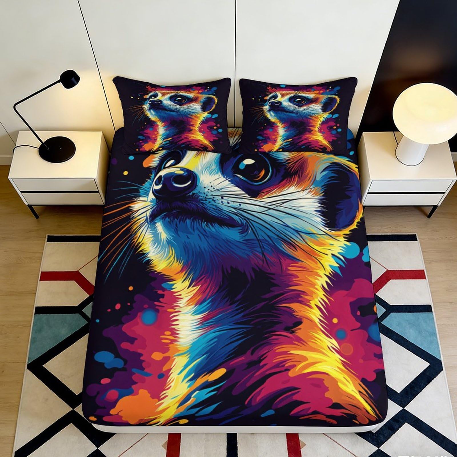 Pnayamiorkfel Style-6 3D Printed Colorful Meerkat Fitted Sheet Microfiber Soft Decor Art Bed Cover For Bedroom Guest Room 90X200x25cm
