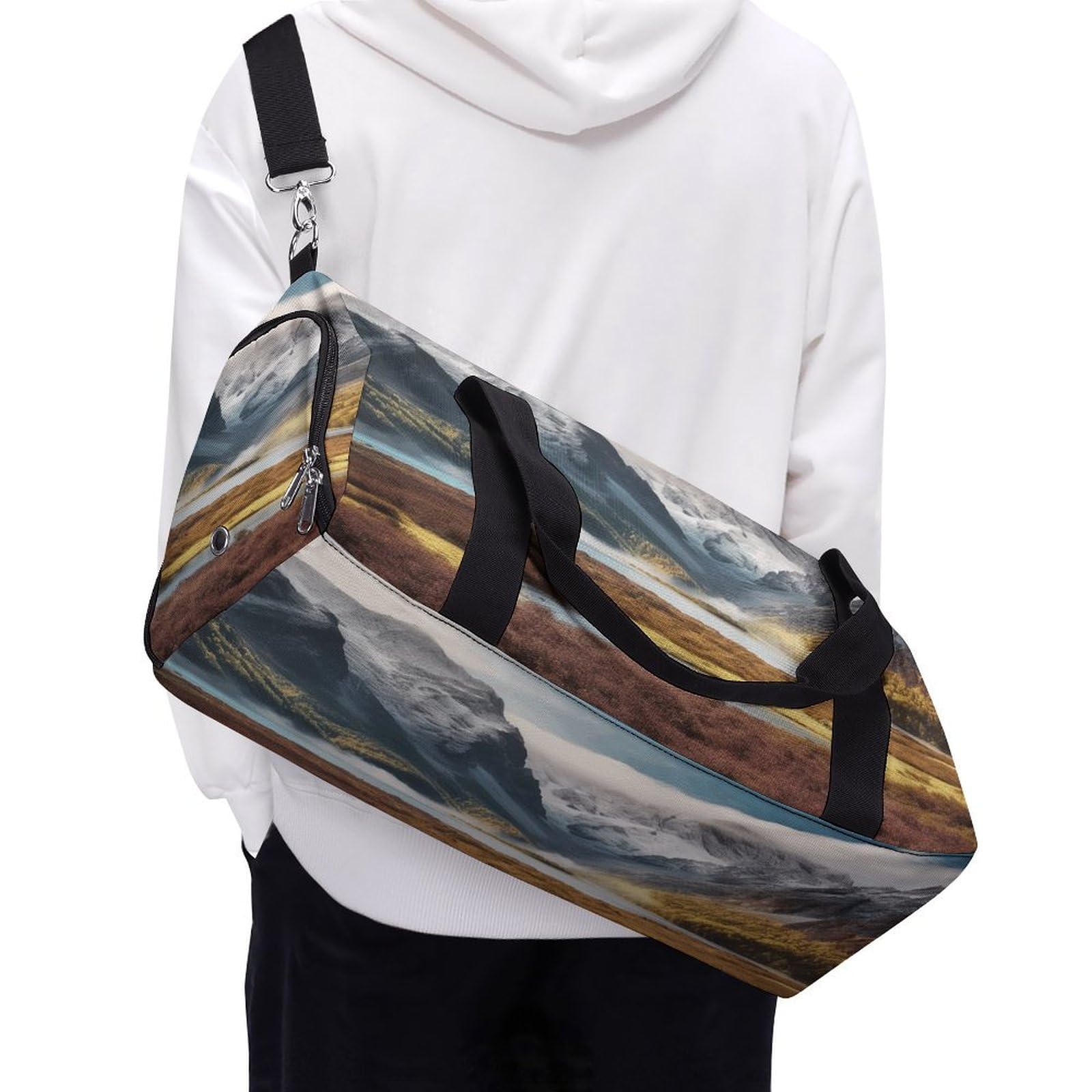 Turnbeutel für Damen und Herren, Reisen, Berglandschaft, Druck, Turnbeutel, wiederverwendbar, Turnbeutel mit Schuhfach, Stil, Einheitsgröße, modern, Stil:, Einheitsgröße, Modern