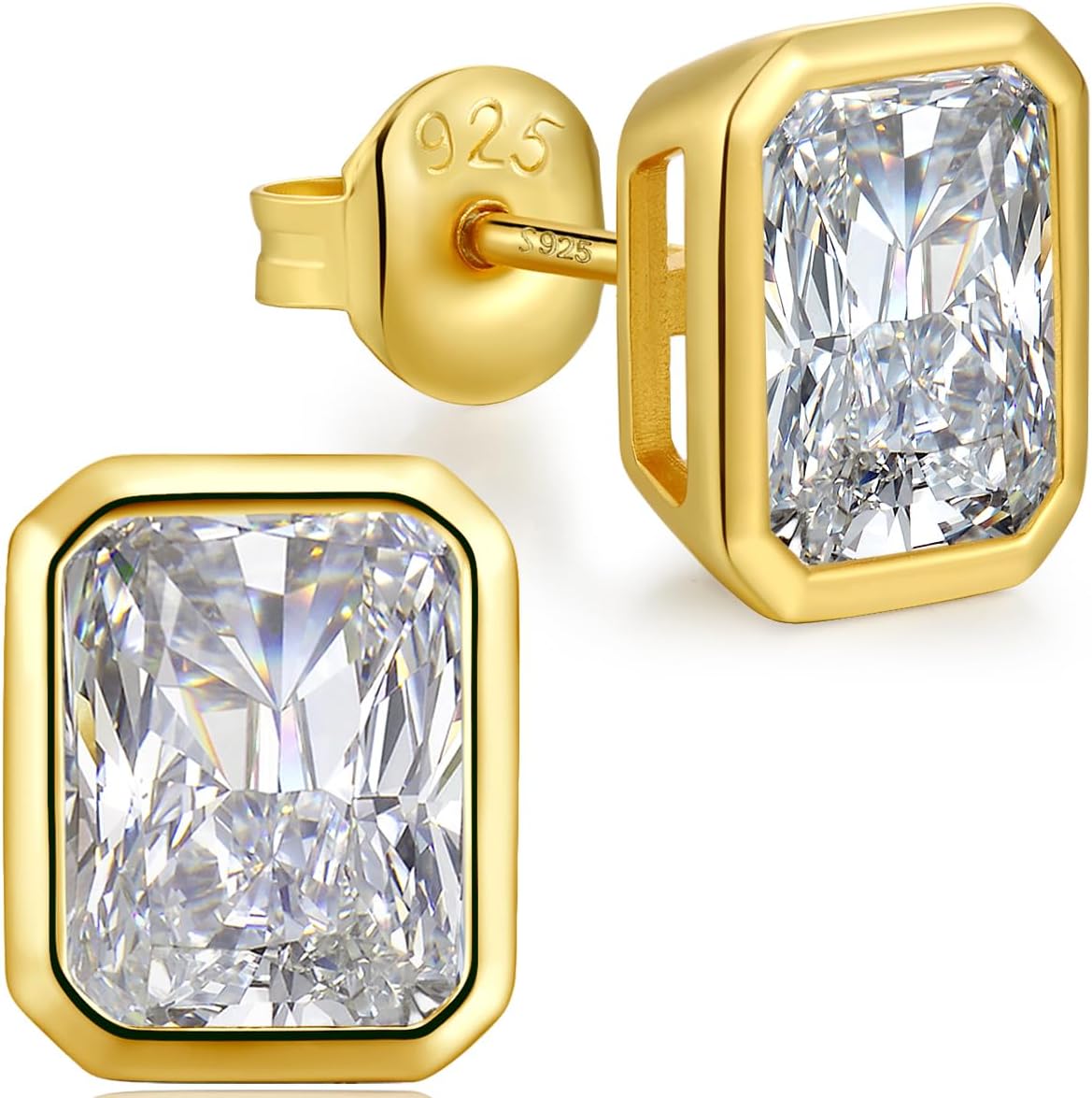 18K White Gold Plated Simulated Diamond Sparkly Stud Earrings 925 Sterling Silver 5A CZ Cubic Zirconia Size Small/Medium/Large Fine Jewelly for Women Men