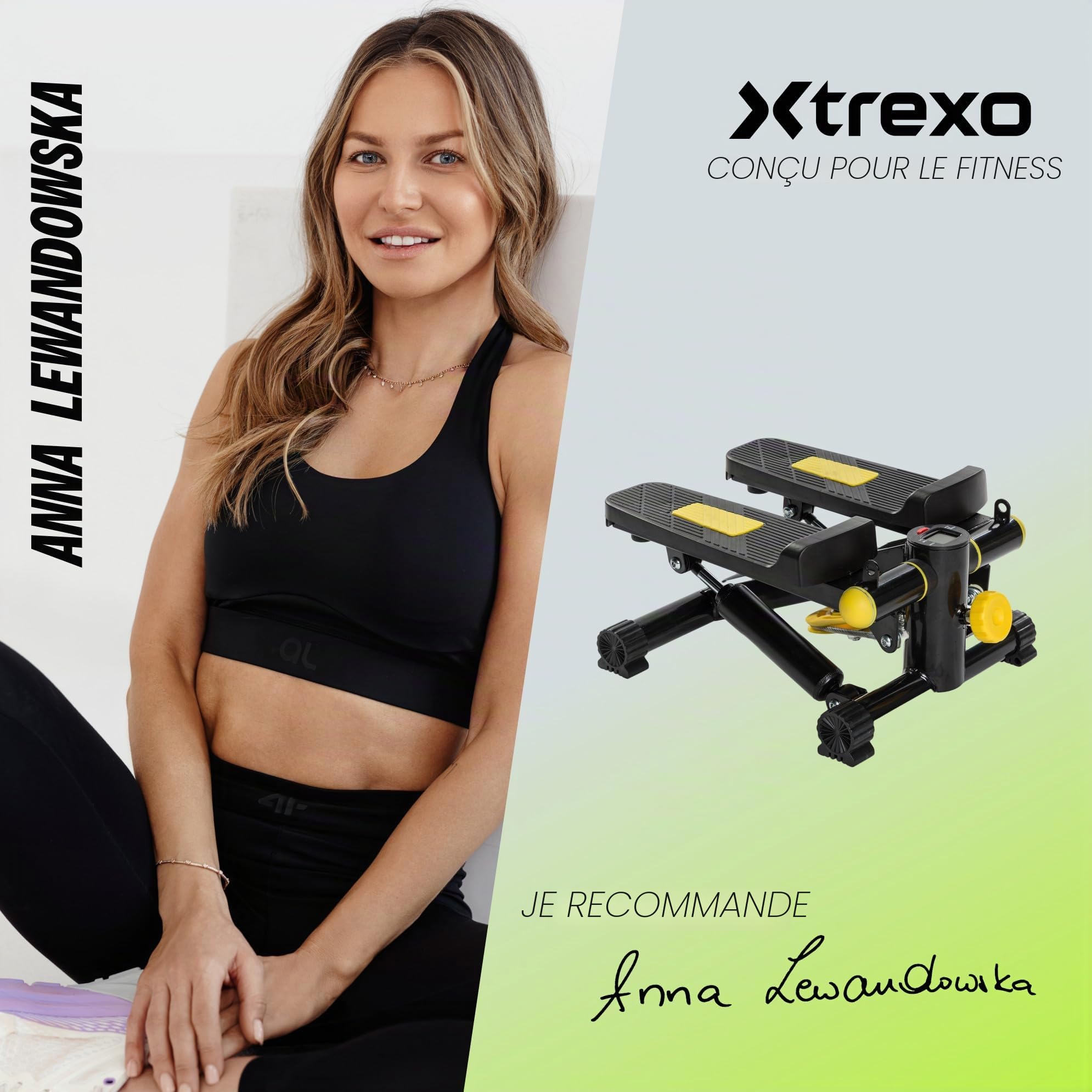 TREXO Stepper pour l'Entraînement à Domicile Fitness Cardio Hauteur des Pédales et Résistance Réglables Affichage Facile à Lire Câbles Robustes Capacité de Charge Jusqu'à 100 kg Noir/Jaune TRX-FS100