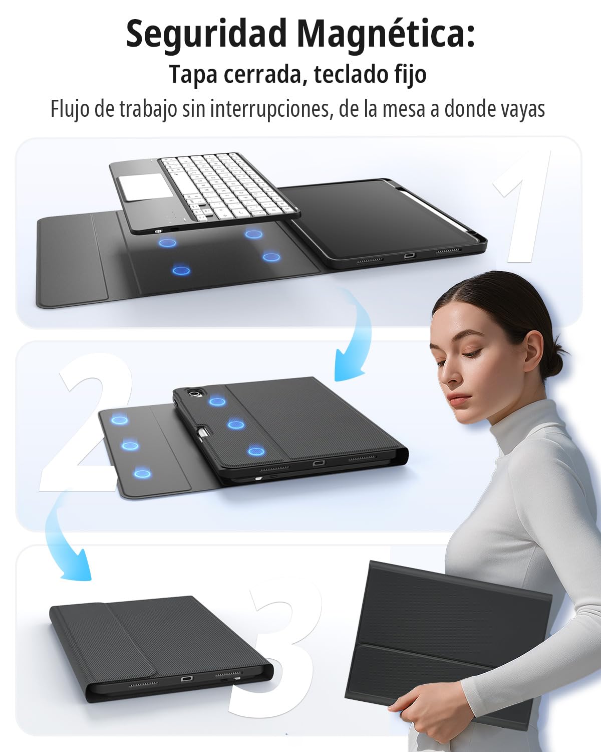 CACOE Funda Teclado para iPad Air 11 Pulgadas 2026/2025/2024 (M4/M3/M2) con Touchpad, Iluminación de 7 Colores, [Español] Teclado para iPad Air (8/7/6/5/4) Gen Magnético Desmontable, Negro