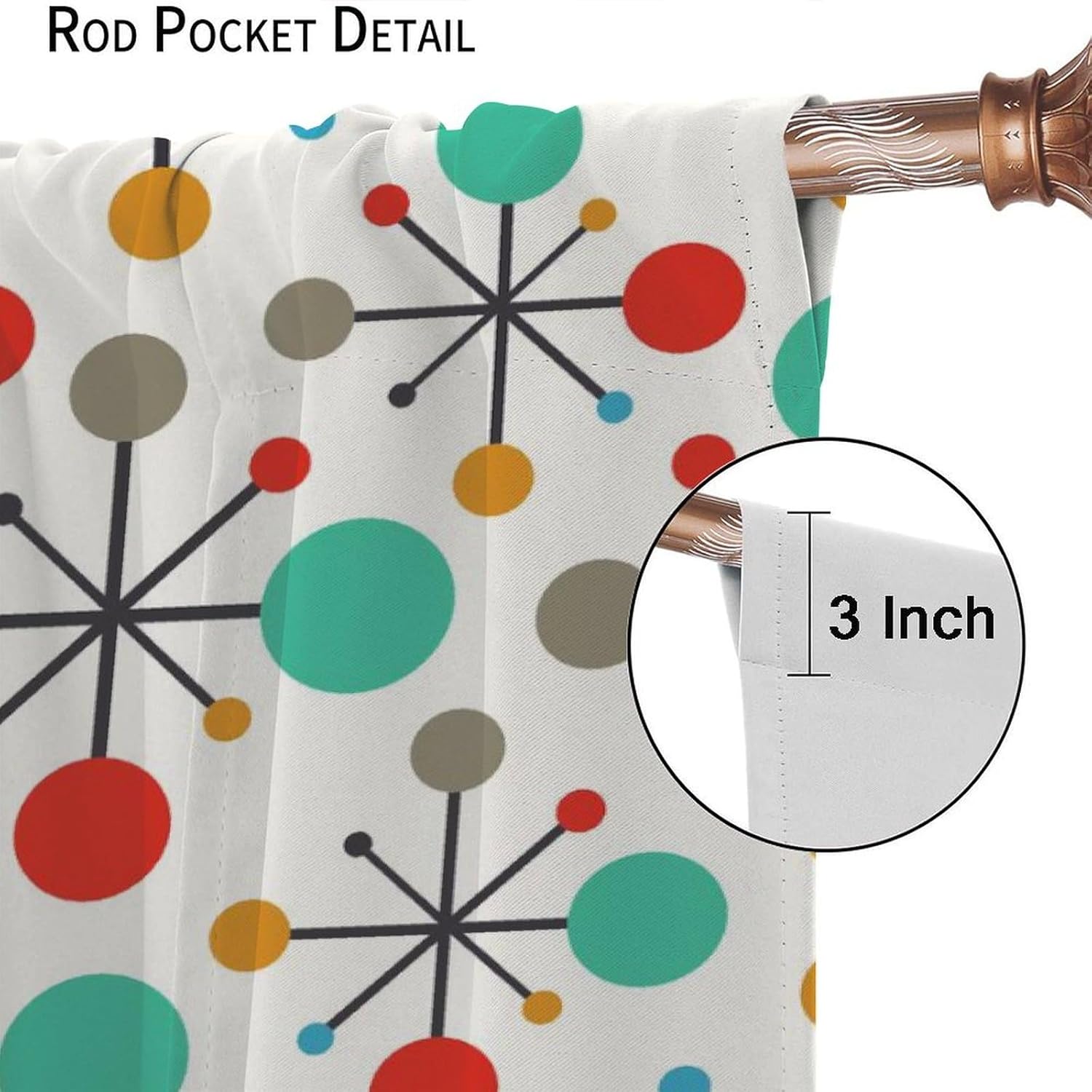 Mid Century Curtains, Modern Atomic Abstract Geometric Pattern Window Treatments for Bedroom Living Room,1950s 1960s Vintage Blackout Drapes 2 Panel Sets,63x72 Inch