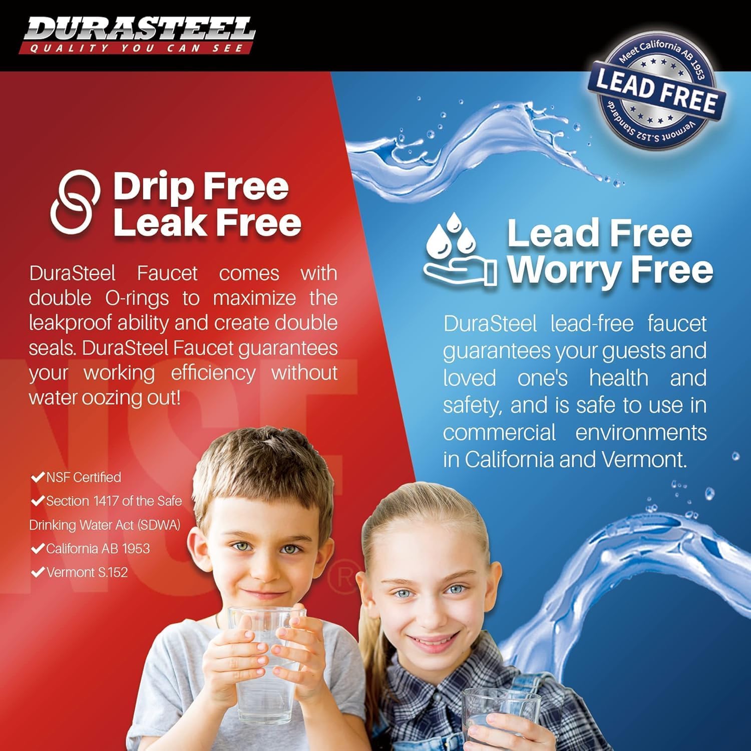 DuraSteel Commercial Sink Faucet - NSF No Lead 8” Center Commercial Wall Mount Faucet Kitchen with 8 Inch Swivel Spout - Lever Handle - Industrial Restaurant Kitchen Utility Prep Sink Mounted Faucets