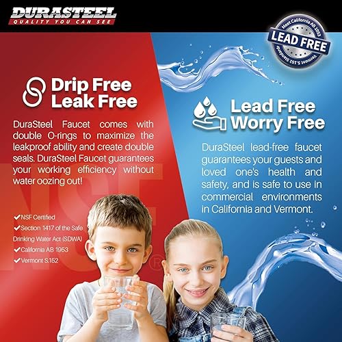 Miniatura 6 de DuraSteel NSF - Grifo de fregadero comercial sin plomo de 8 pulgadas, grifo de montaje en pared comercial con boquilla giratoria de 6 pulgadas