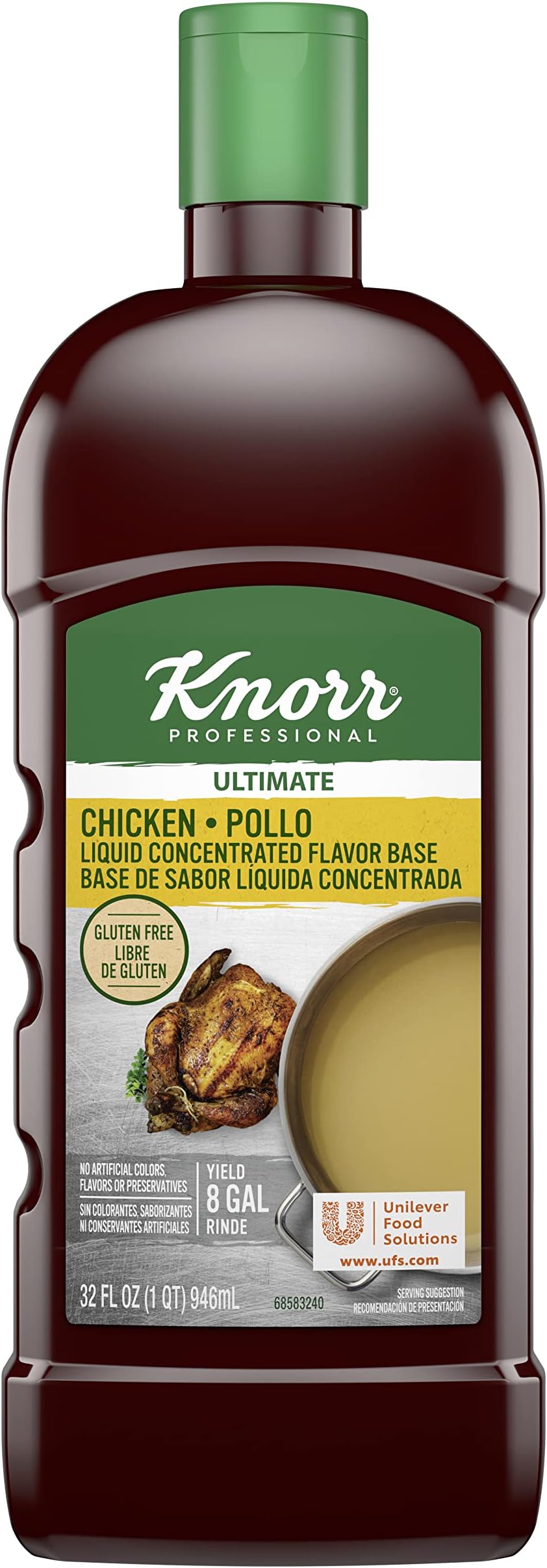Knorr Professional Ultimate Chicken Liquid Concentrated Base Scratch Like Flavor Aromatic Stock Base, Gluten Free, No Artificial Flavors, Colors, Preservatives, No Added MSG, 32 oz, Pack of 4