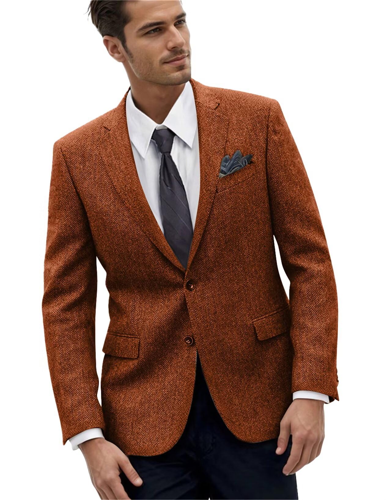 Herringbone Retro Mens Suit Jackets Tweed Slim Fit Sport Coats Prom Business Blazer Casual Men Tux Jacket Wedding Blazers-image-45