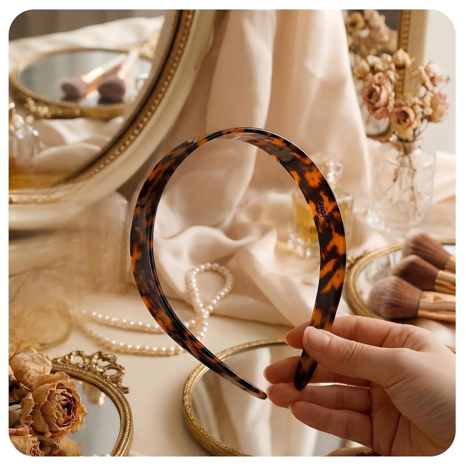 2 Pcs Tortoise Shell Wide Headband Wide Acetate Resin for Women's Hair No Headache Headband No Slip Hairbands Tortoise