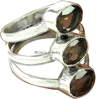 Genuine Smoky Quartz Brown Gemstone Oval Ring, Statement Multi Stone Stackable Ring For Women, Bridesmaid Gifts, Bohemian Ring, Dainty Ring (smoky-quartz)
