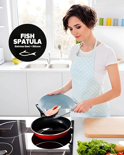 Miniatura 6 de Juego de 2 espátulas de silicona para peces, espátulas delgadas ranuradas para utensilios de cocina antiadherentes, resistente al calor, flexible,