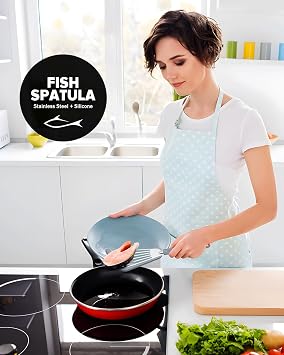 Fish Spatula Turner,Thin Slotted,Stainless Steel With Silicone Edge,2 Pack | Great for Nonstick Cookware, Heat Resistant, BPA Free, Scratch-Free, Flexible Kitchen Flipper for Fish, Egg, Pancake