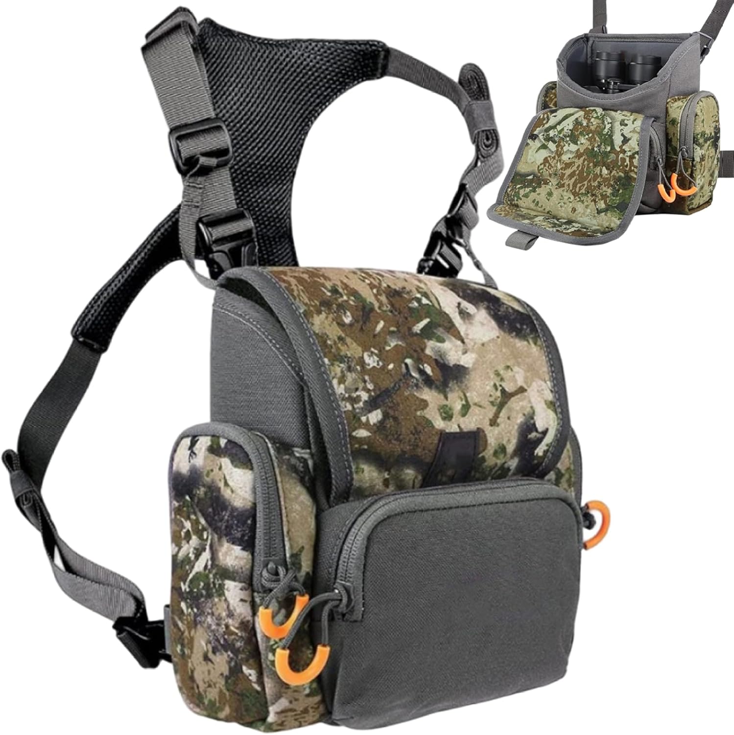 Breathable Binocular Harness with Multi-Pocket, Adjustable Waterproof Chest Pack for Hunting & Outdoor