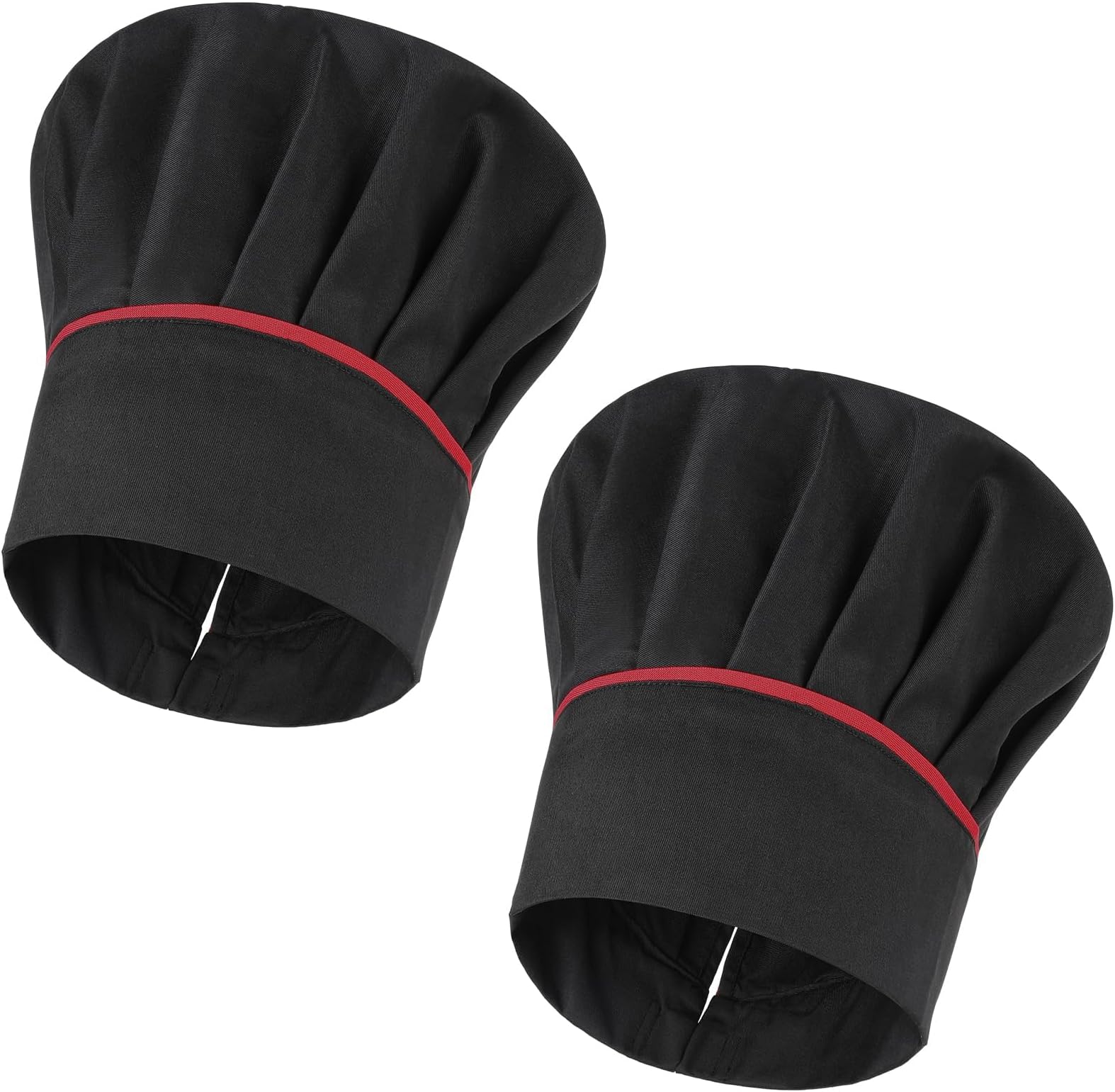 2 Pack Chef Hat Adult Adjustable Elastic Baker Kitchen Cooking Chef Cap for Men Women with Side Stripes, Black Tall Chef Works Hats with Side Stripes