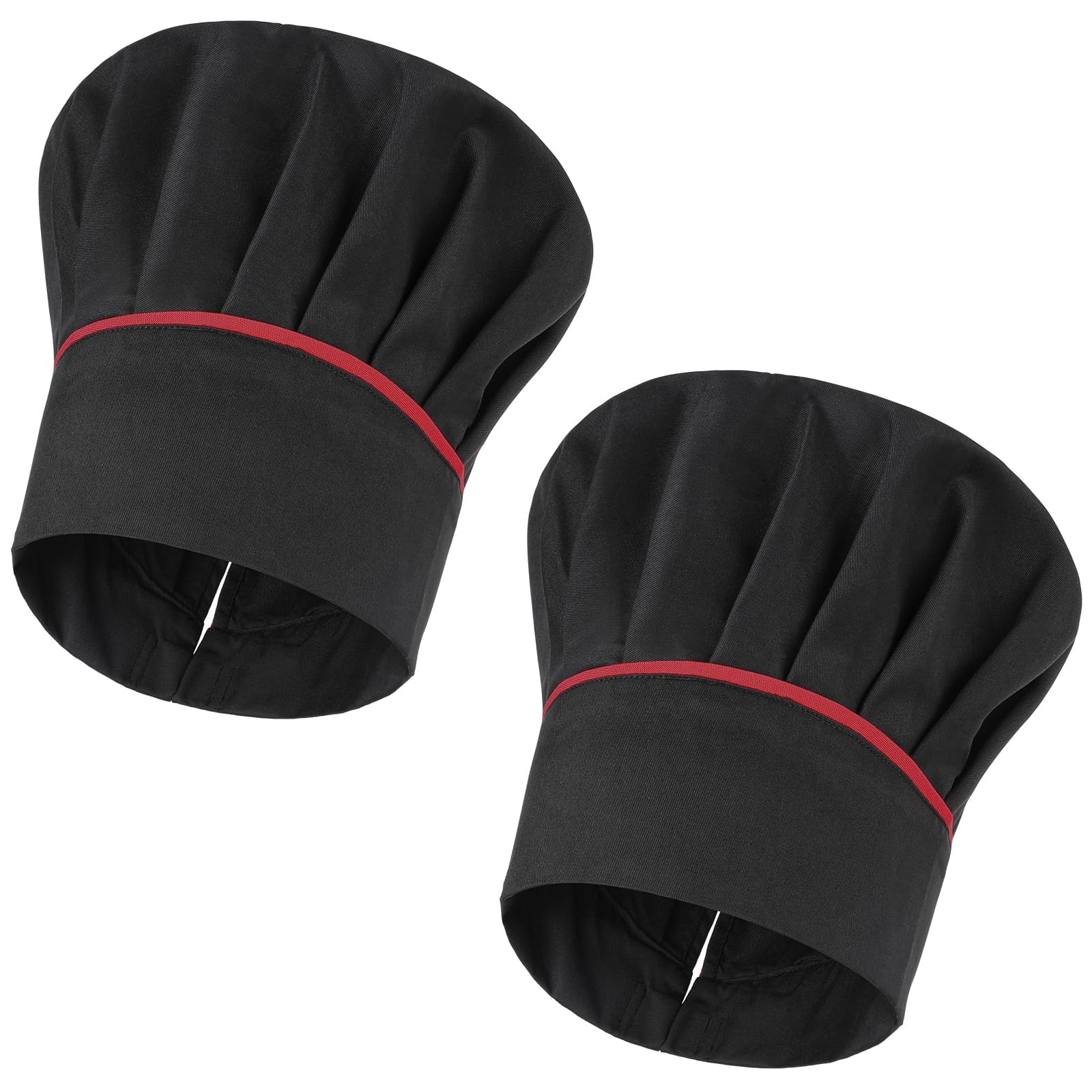 2 Pack Chef Hat Adult Adjustable Elastic Baker Kitchen Cooking Chef Cap for Men Women with Side Stripes, Black Tall Chef Works Hats with Side Stripes