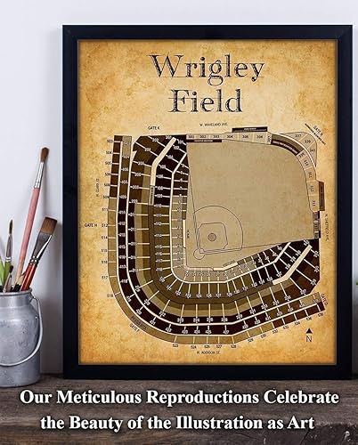 Miniatura 7 de Decoración de béisbol - Tabla de asientos de béisbol Wrigley Field of Chicago, decoración de pared de béisbol de 11 x 14 pulgadas, impresión