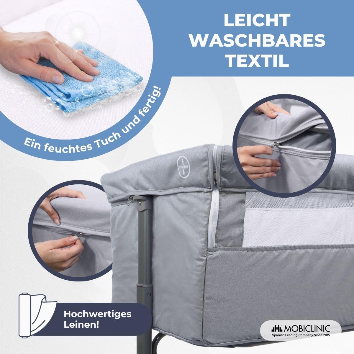 Mobiclinic Beistellbett Baby 2 in 1 mit Bettbefestigungssystem, 5-stufig verstellbar, inklusive Räder