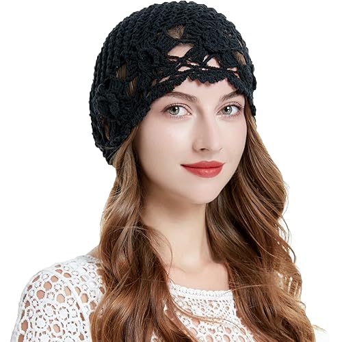 ZLYC Women Cotton Crochet Slouchy Beanie Hat Handmade Knit Summer Skull Cap