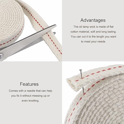 Miniatura 8 de MECCANIXITY Mecha de lámpara de aceite de 0.394 in de ancho plano 32 pies de algodón con puntada roja para iluminación de quemador de queroseno