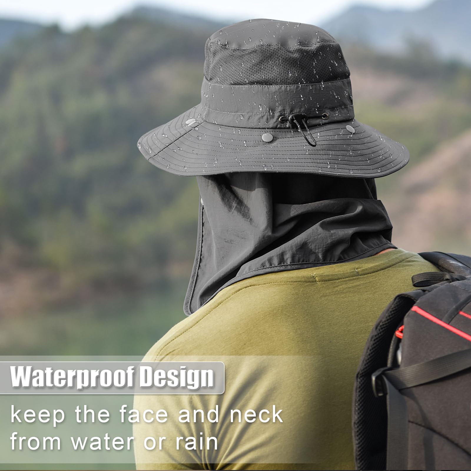 TAGVO Sombreros de Pesca para Hombre Mujer con Cubierta de Cuello Desmontable, Gorros de Pescador con Protección UPF 50+, Sombreros y Gorras de Sol Plegables para Cámping Excursionismo Caminando — view 6