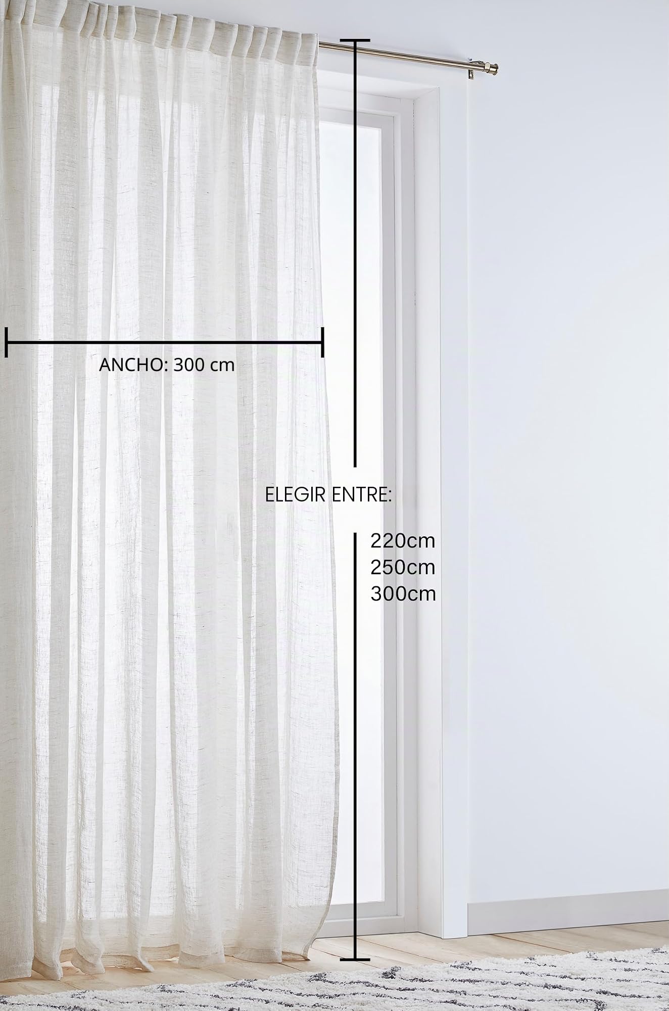 JOTEX Ellen - Cortina Multifuncional de Lino extraancha, 100% Lino (Paquete de 1), Color Beige Lino, 250 cm