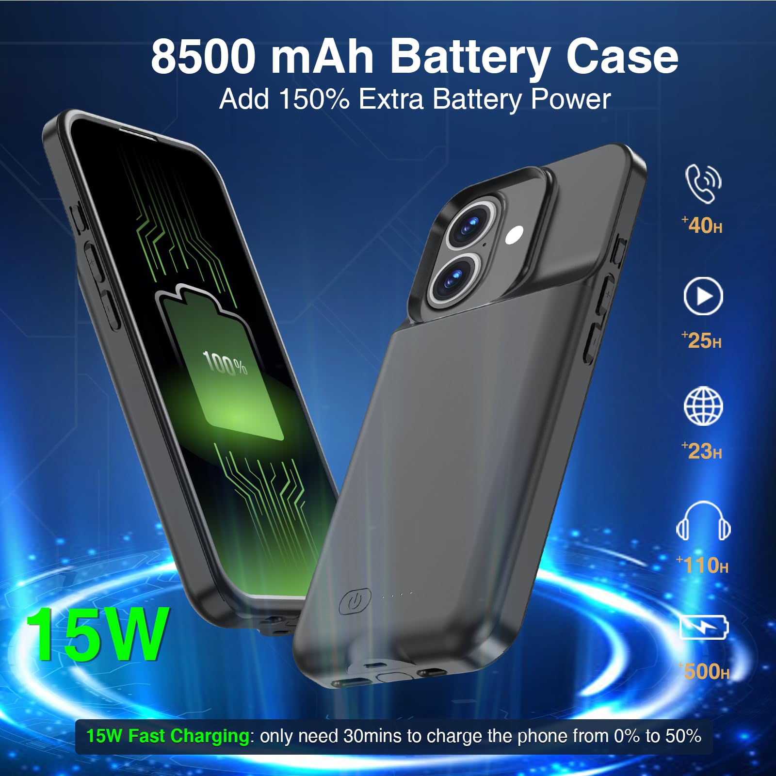 Amazon.com: GIN FOXI Battery Case for iPhone 16 Plus, Charging