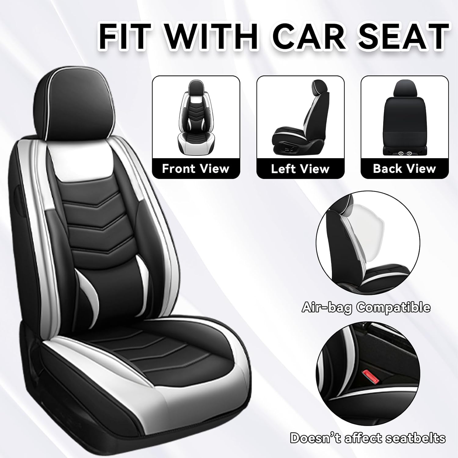 Car Seat Covers Fit for Jeep Renegade 2015-2023, Side Airbag Compatibility, 3D Lumbar Support and Seamless Fit, Easy to Clean Sports Seat Cover, Black White, Full Set