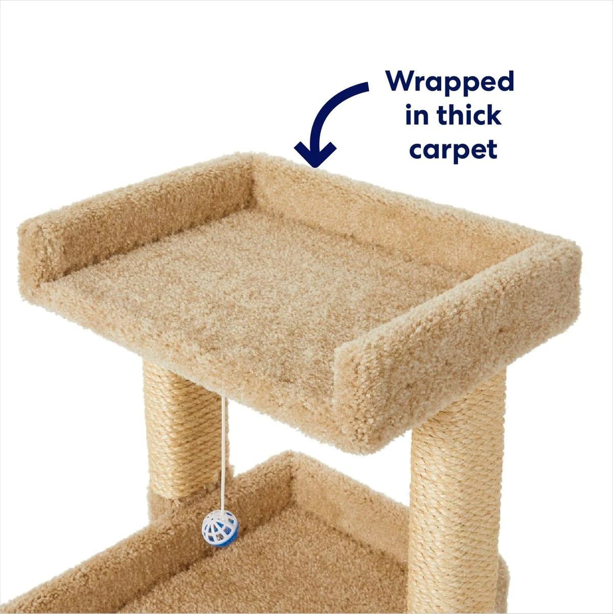 BEXEN 32-in Real Carpet Wooden Cat Tree with Toy: Double-Decker, Sturdy Wood, Plush Carpet, sisal Scratching Posts, Fully Assembled, Engaging Play