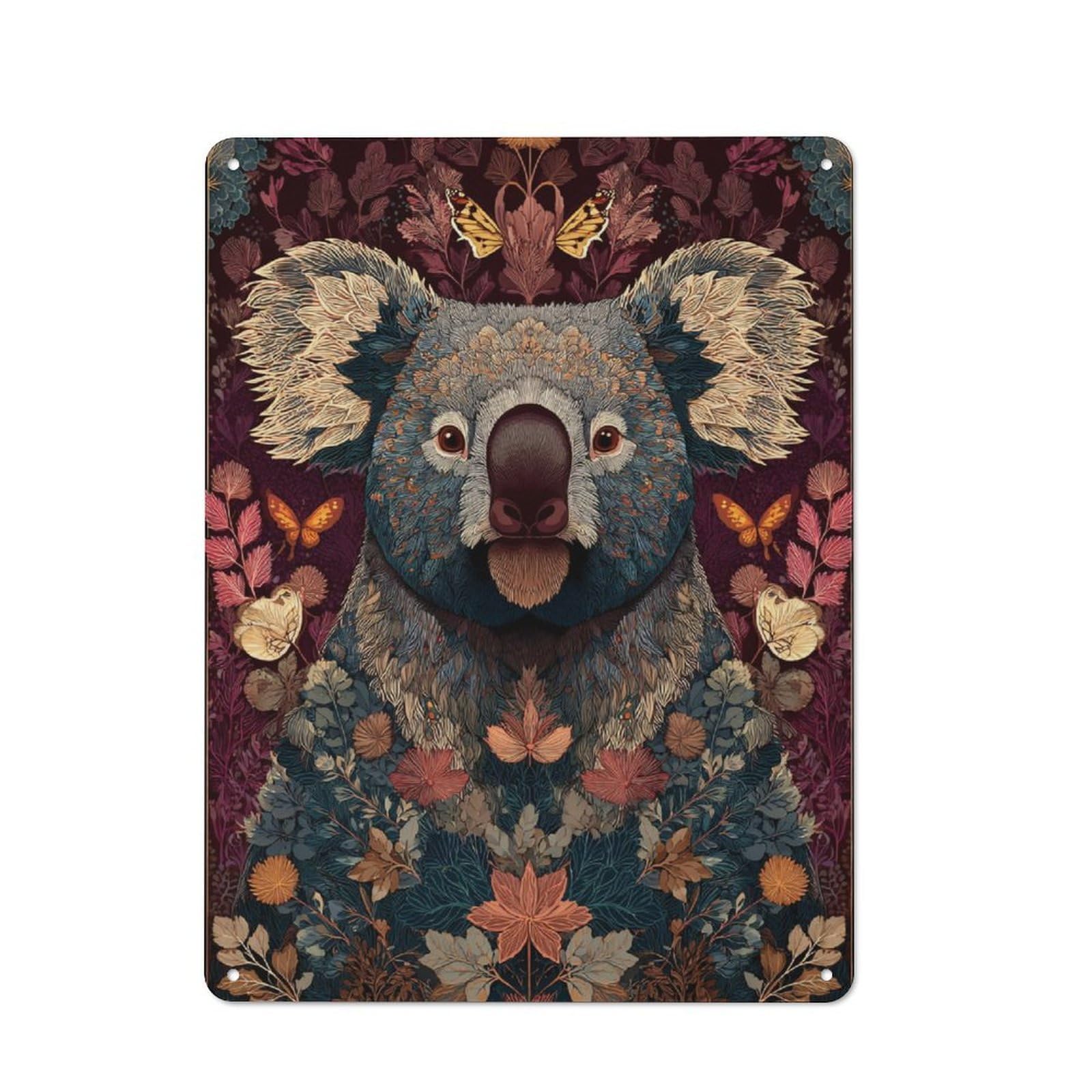 Junmoney Koala Artistry Floral Portrait For Lounge Or Reading Corner, Retro Metal Sign 40X30cm, For Metal Sign Collectors, For Garage And Workshop Walls