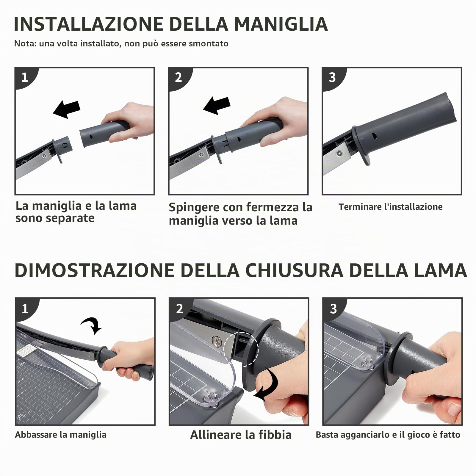 Taglierina per carta (fino a 80 g, A4, 12 fogli di potenza di taglio) manuale, taglierina carta, taglierina a leva, forbici per carta e foto, massima precisione (grigio scuro)