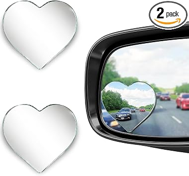 2Pcs Heart Shaped Blind Spot Mirrors for Cars, HD Glass Frameless Convex Side Mirror Blindspot, Universal Fit Stick-On Wide Angle Rear View Mirrors for SUVs, Trucks and RVs